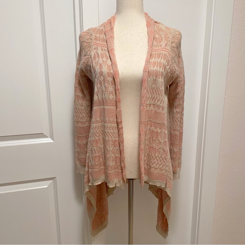 NWT Hem & Thread Open Front Long Length Knit Cardigan Pink Peach Cream Pastels